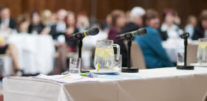 two microphones on a table