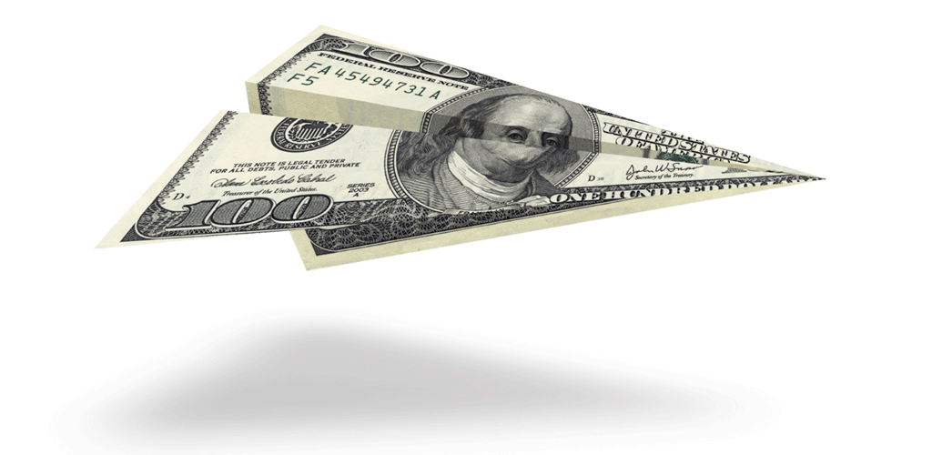 $20 bill folded as a plane