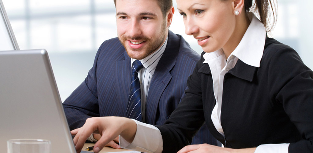 two professionals using a computer
