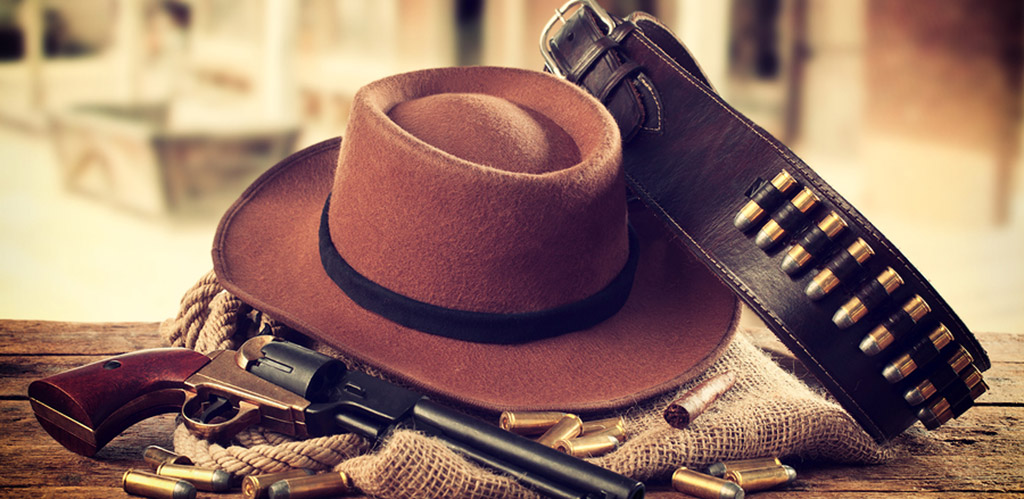 cowboy hat, gun and belt