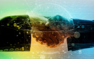 handshake with technology overlay